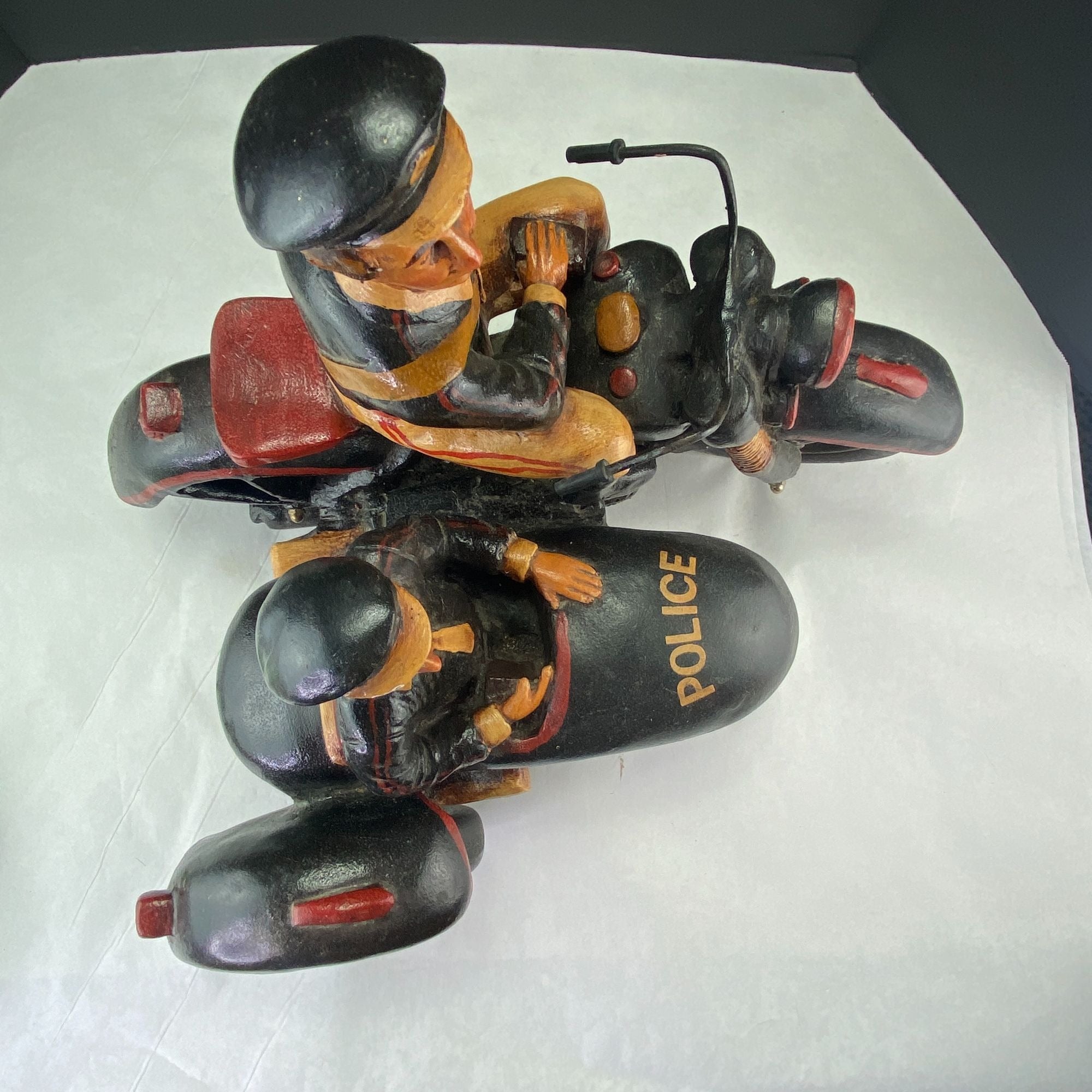 Vintage Police Motorcycle and Sidecar Figurine Decor