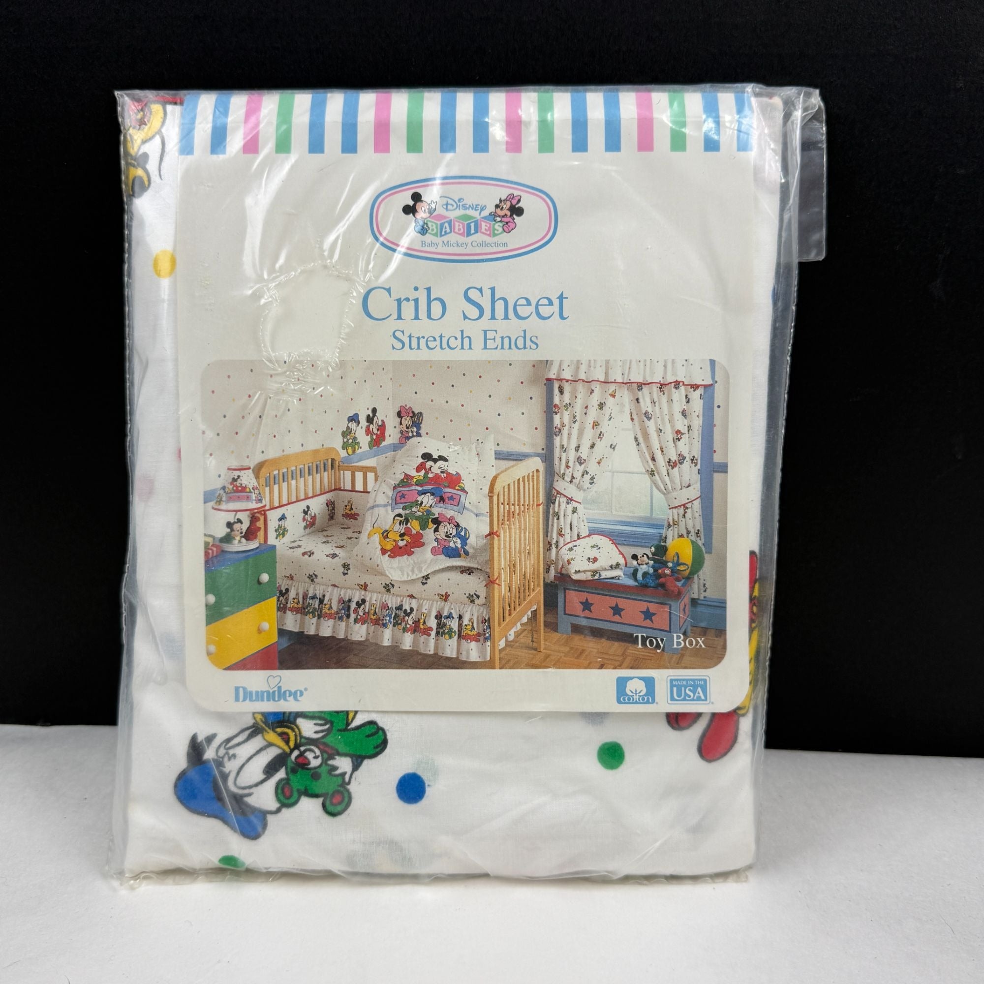 Vintage Disney Dundee Baby Mickey Collection Toy Box Fitted Crib Sheets NEW