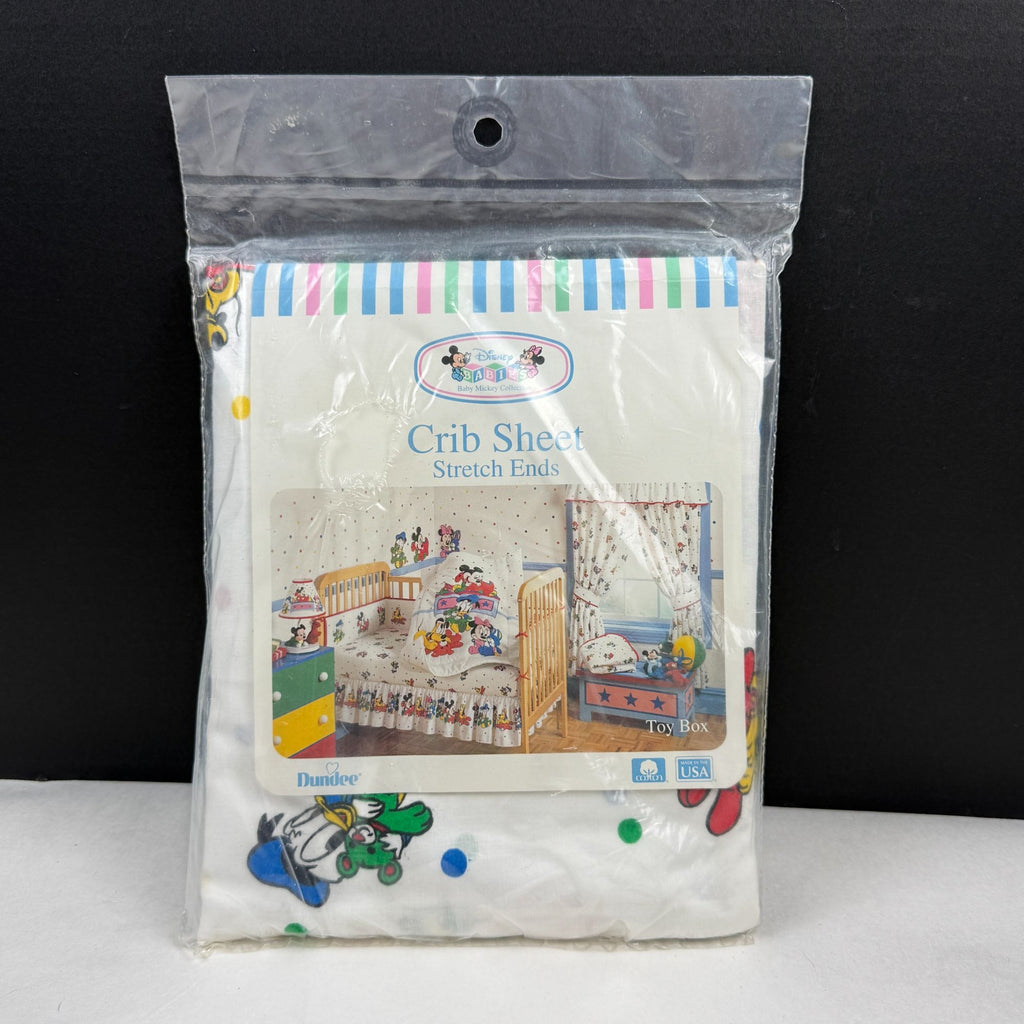 Vintage Disney Dundee Baby Mickey Collection Toy Box Fitted Crib Sheets NEW