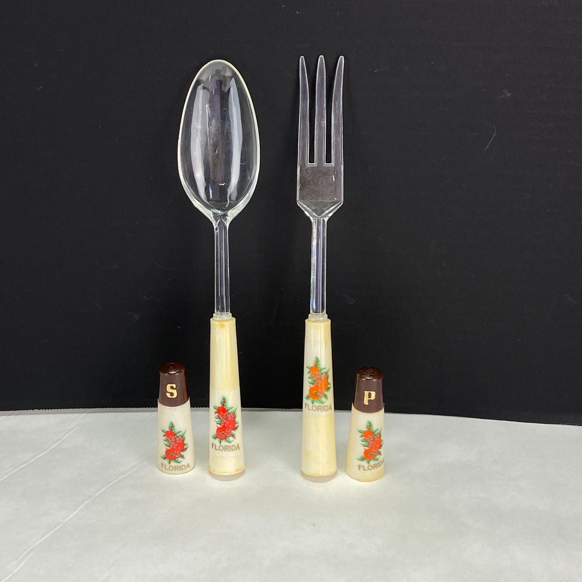 Vintage Hostess Salad Salt Pepper Set Mid Century Florida Souvenir