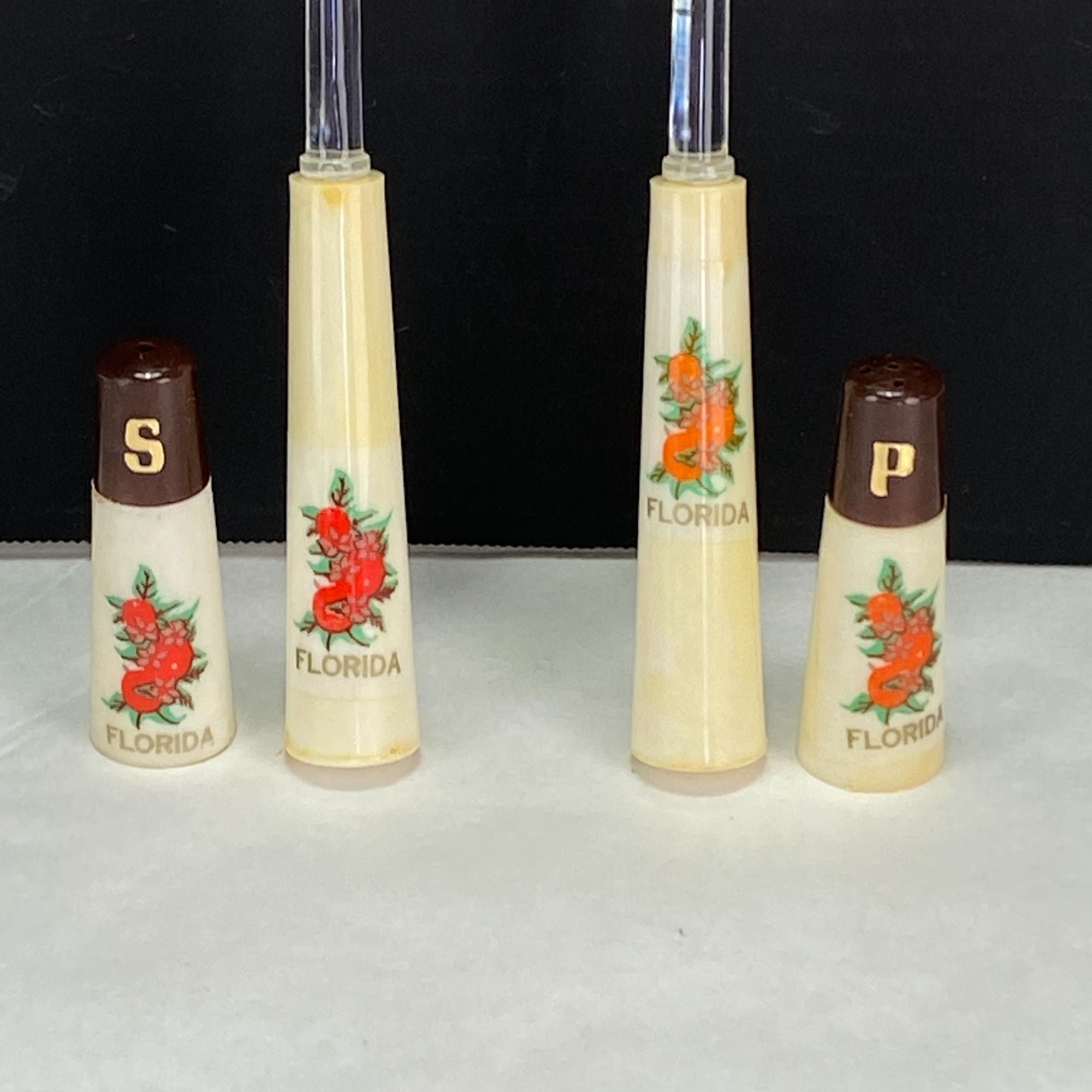 Vintage Hostess Salad Salt Pepper Set Mid Century Florida Souvenir