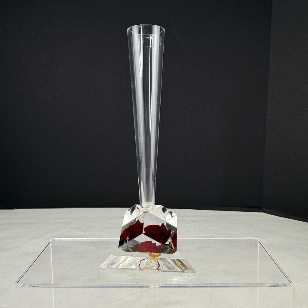 Vintage Bircraft Lucite Red Rose Bud Vase