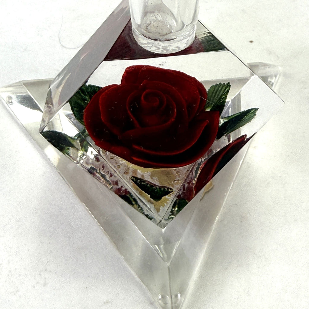 Vintage Bircraft Lucite Red Rose Bud Vase