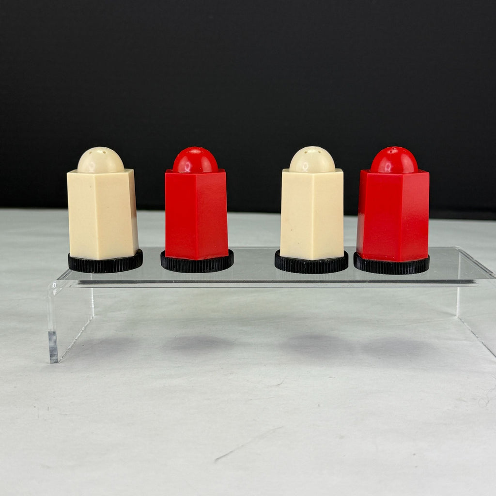Vintage Plastic Art Deco Red White Black Salt and Pepper Shakers 2 Sets
