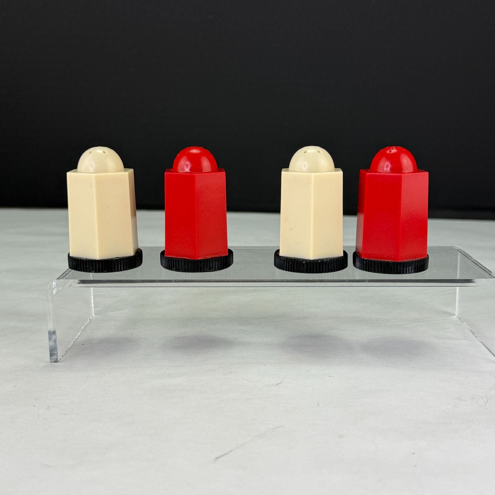 Vintage Plastic Art Deco Red White Black Salt and Pepper Shakers 2 Sets