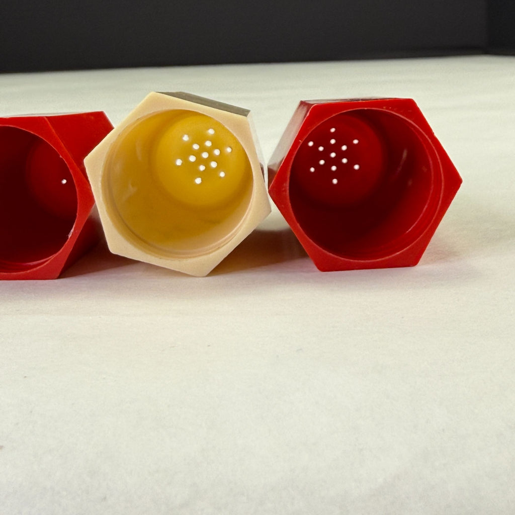 Vintage Plastic Art Deco Red White Black Salt and Pepper Shakers 2 Sets