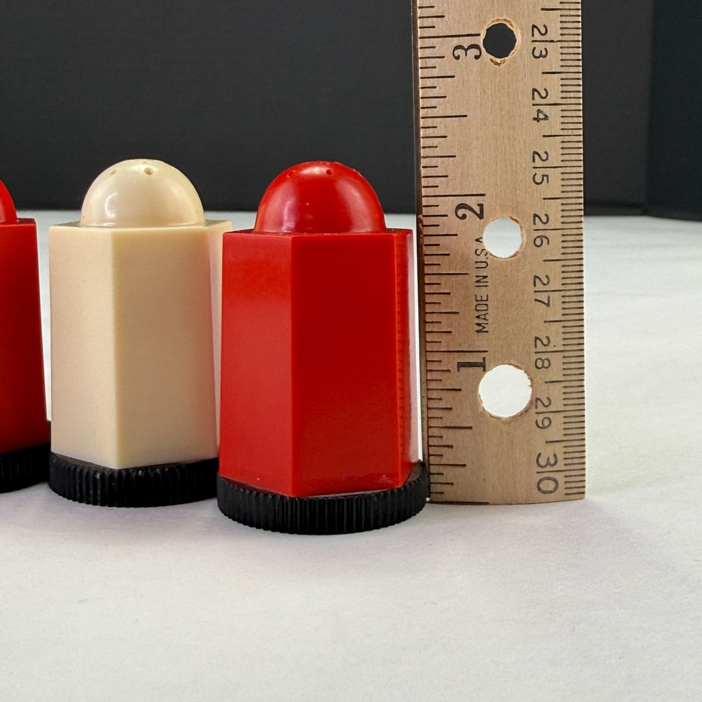 Vintage Plastic Art Deco Red White Black Salt and Pepper Shakers 2 Sets
