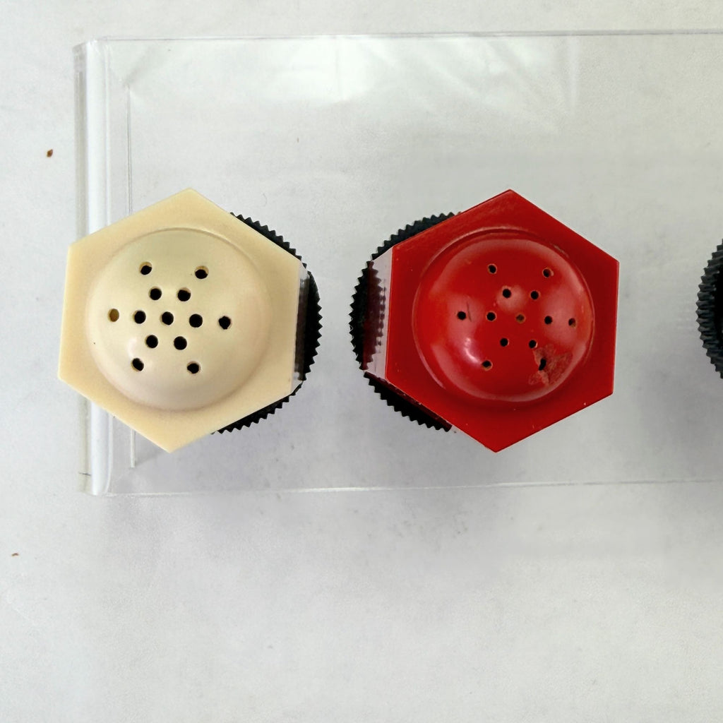 Vintage Plastic Art Deco Red White Black Salt and Pepper Shakers 2 Sets