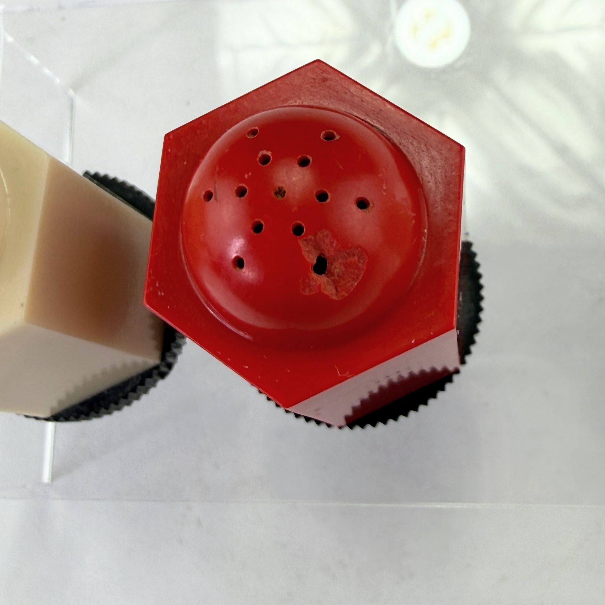 Vintage Plastic Art Deco Red White Black Salt and Pepper Shakers 2 Sets