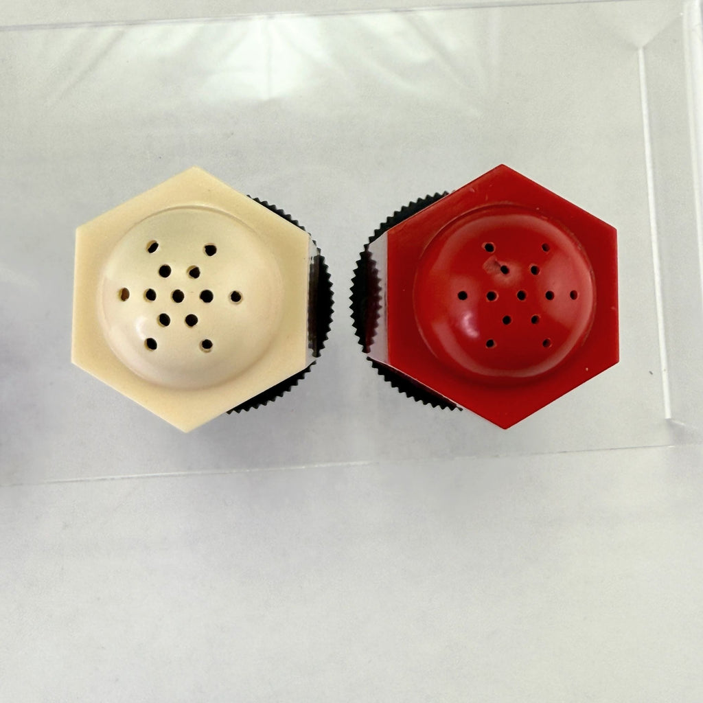 Vintage Plastic Art Deco Red White Black Salt and Pepper Shakers 2 Sets