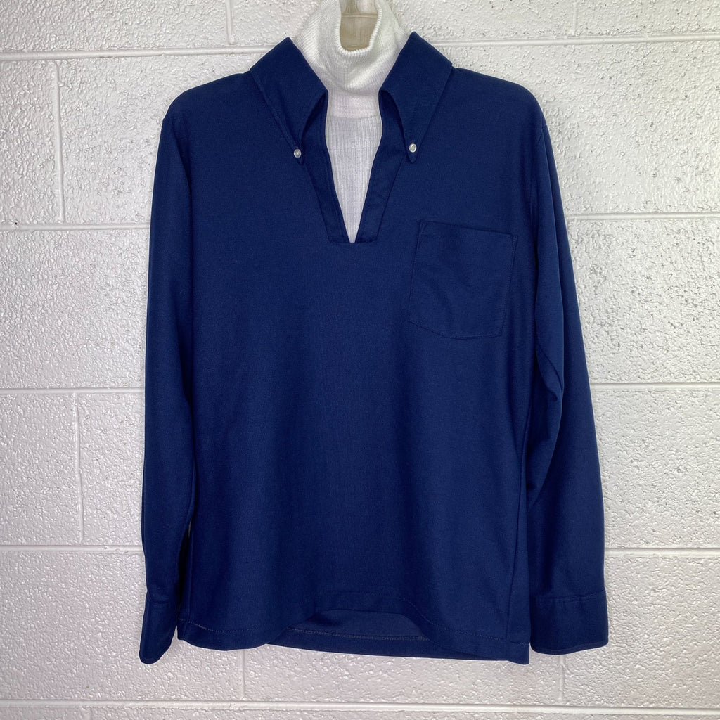 Vintage David Homison Turtleneck Mod Long Sleeve Shirt Mens Medium Navy Blue