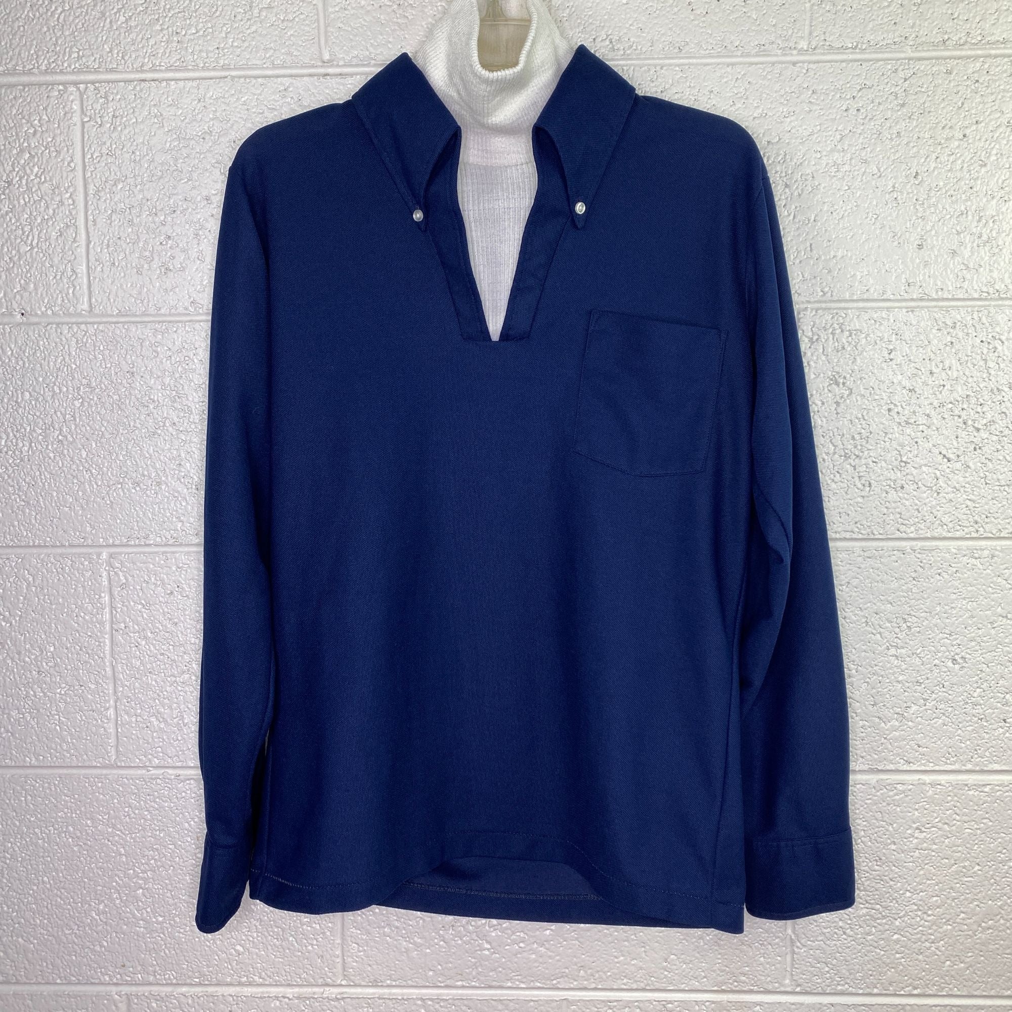 Vintage David Homison Turtleneck Mod Long Sleeve Shirt Mens Medium Navy Blue