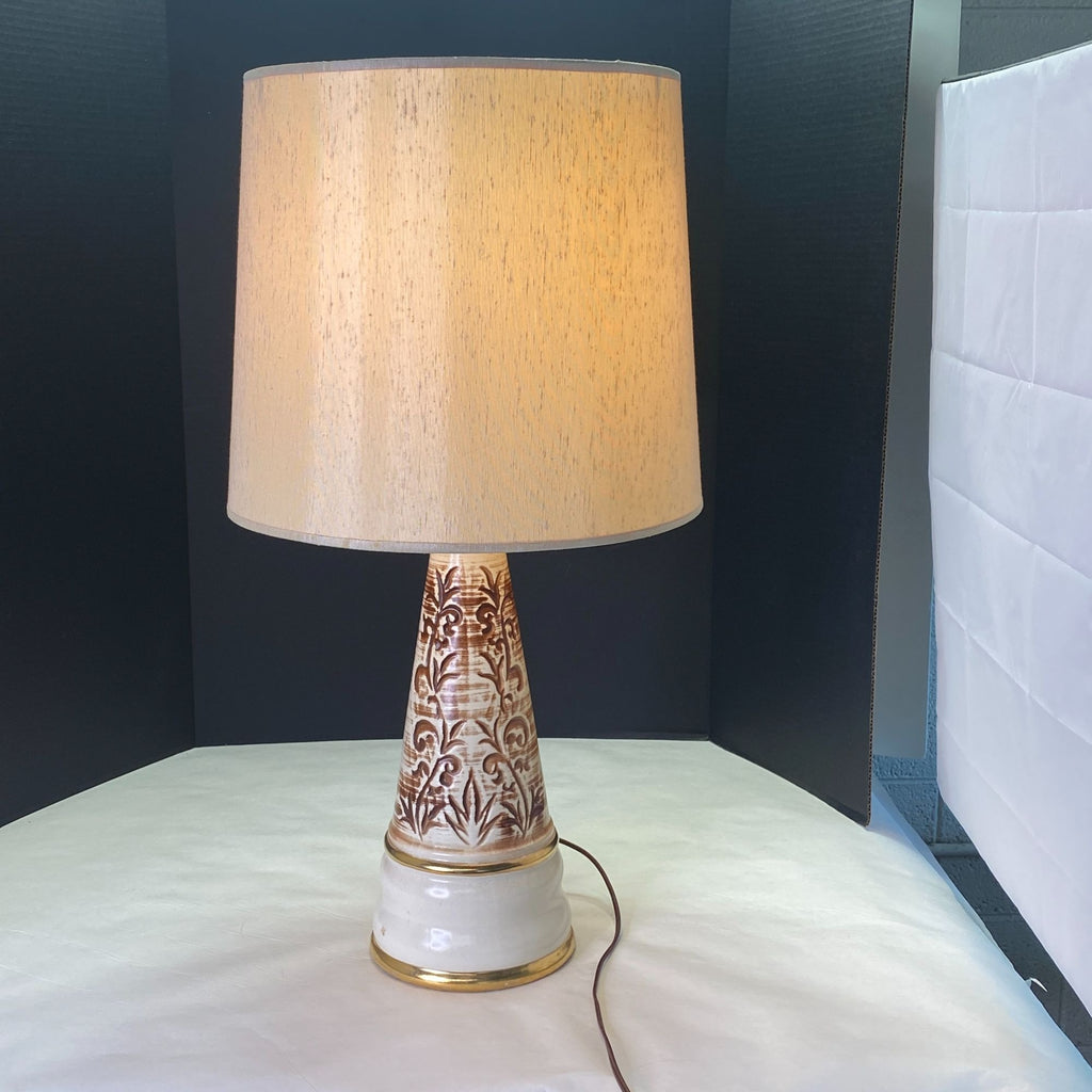 Vintage Mid Century Kron Ceramic Brown Beige Table Lamp