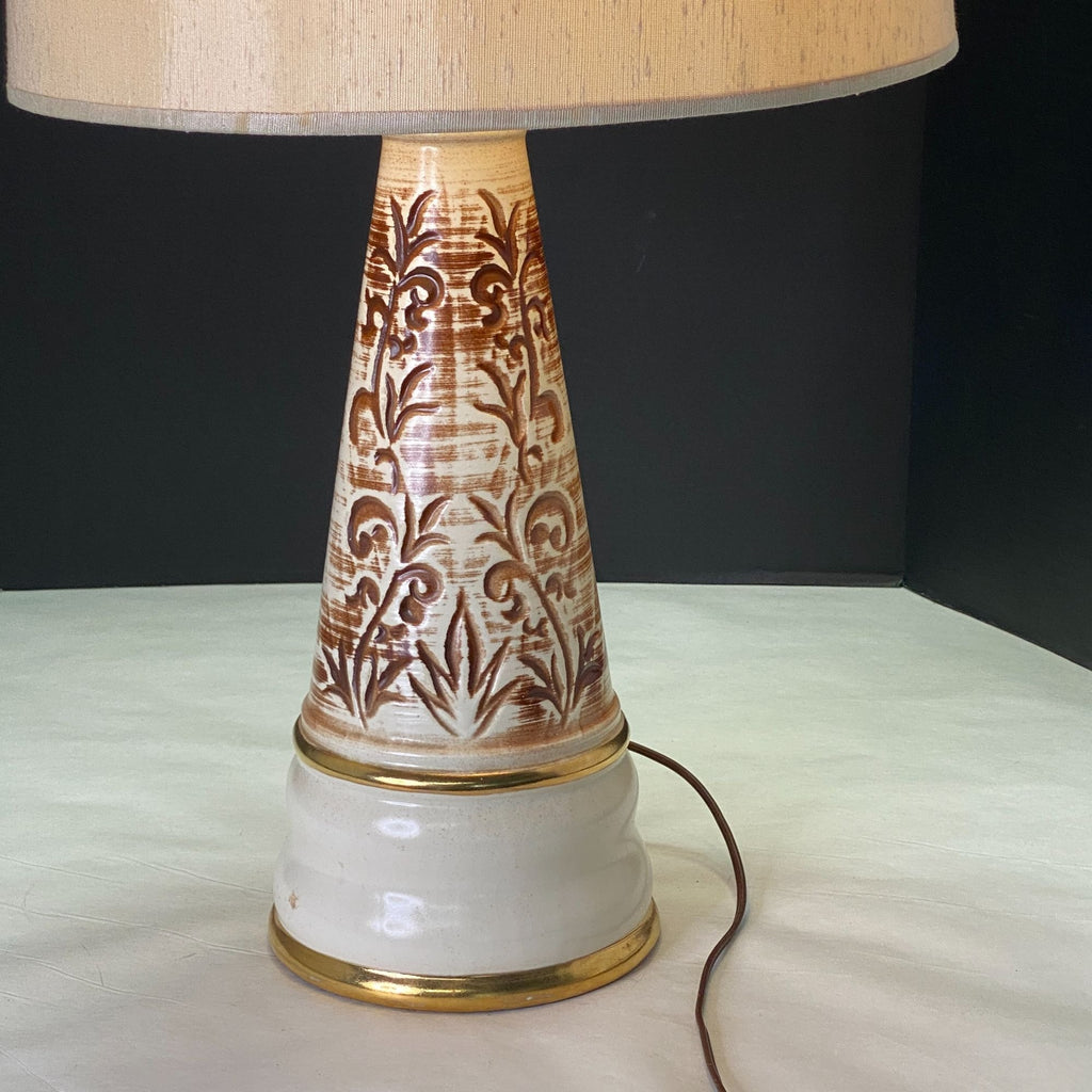 Vintage Mid Century Kron Ceramic Brown Beige Table Lamp