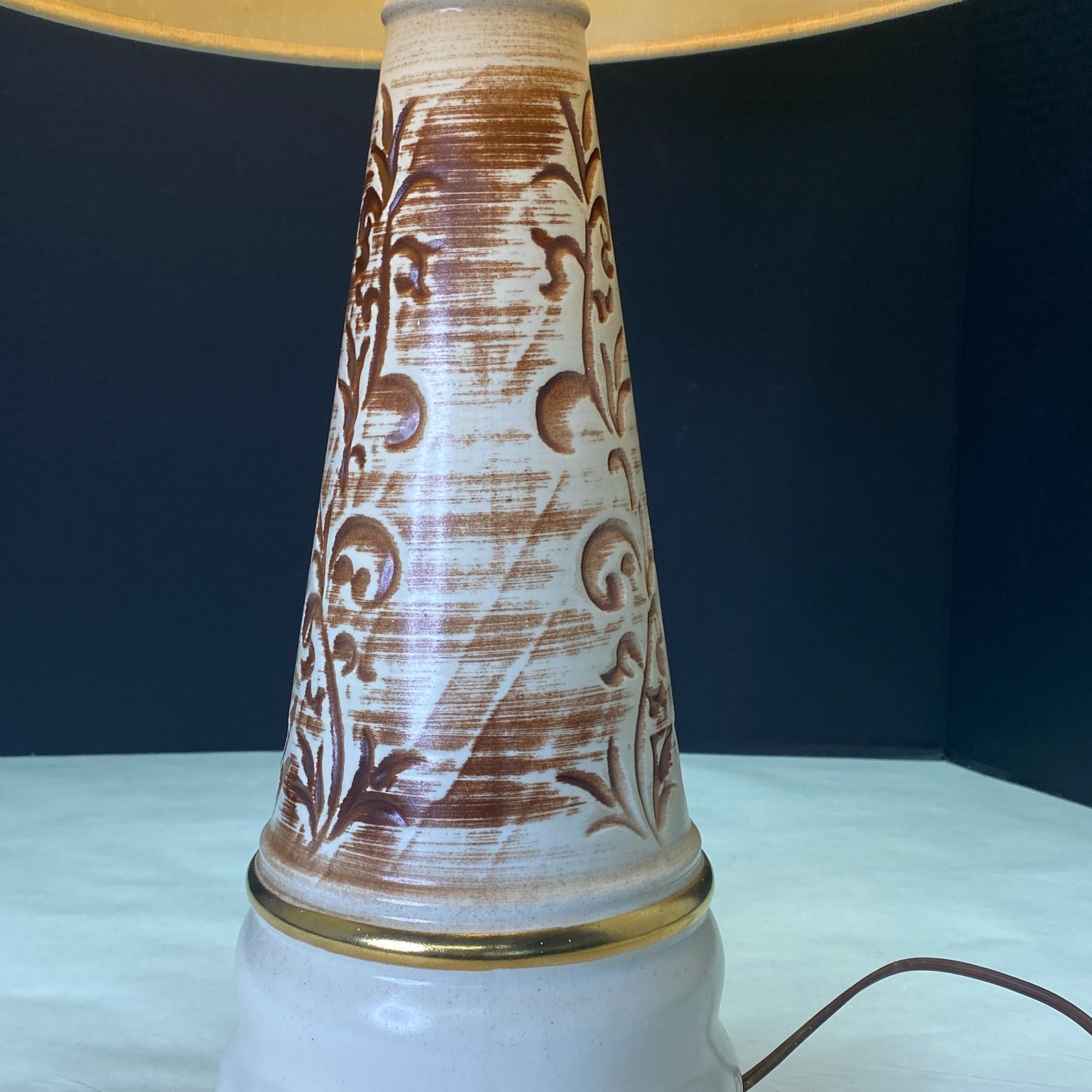 Vintage Mid Century Kron Ceramic Brown Beige Table Lamp