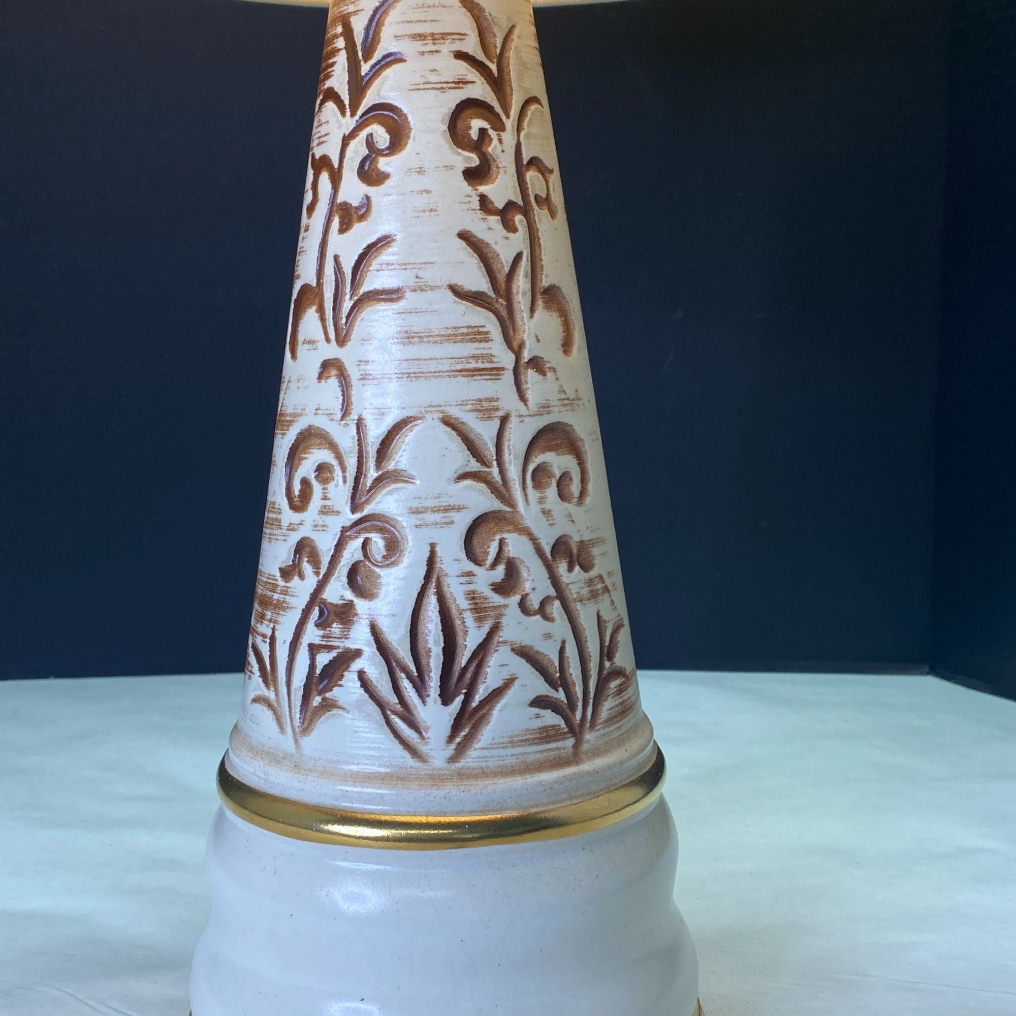 Vintage Mid Century Kron Ceramic Brown Beige Table Lamp
