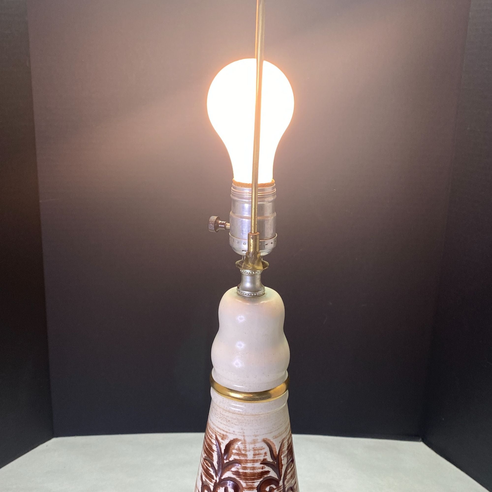 Vintage Mid Century Kron Ceramic Brown Beige Table Lamp