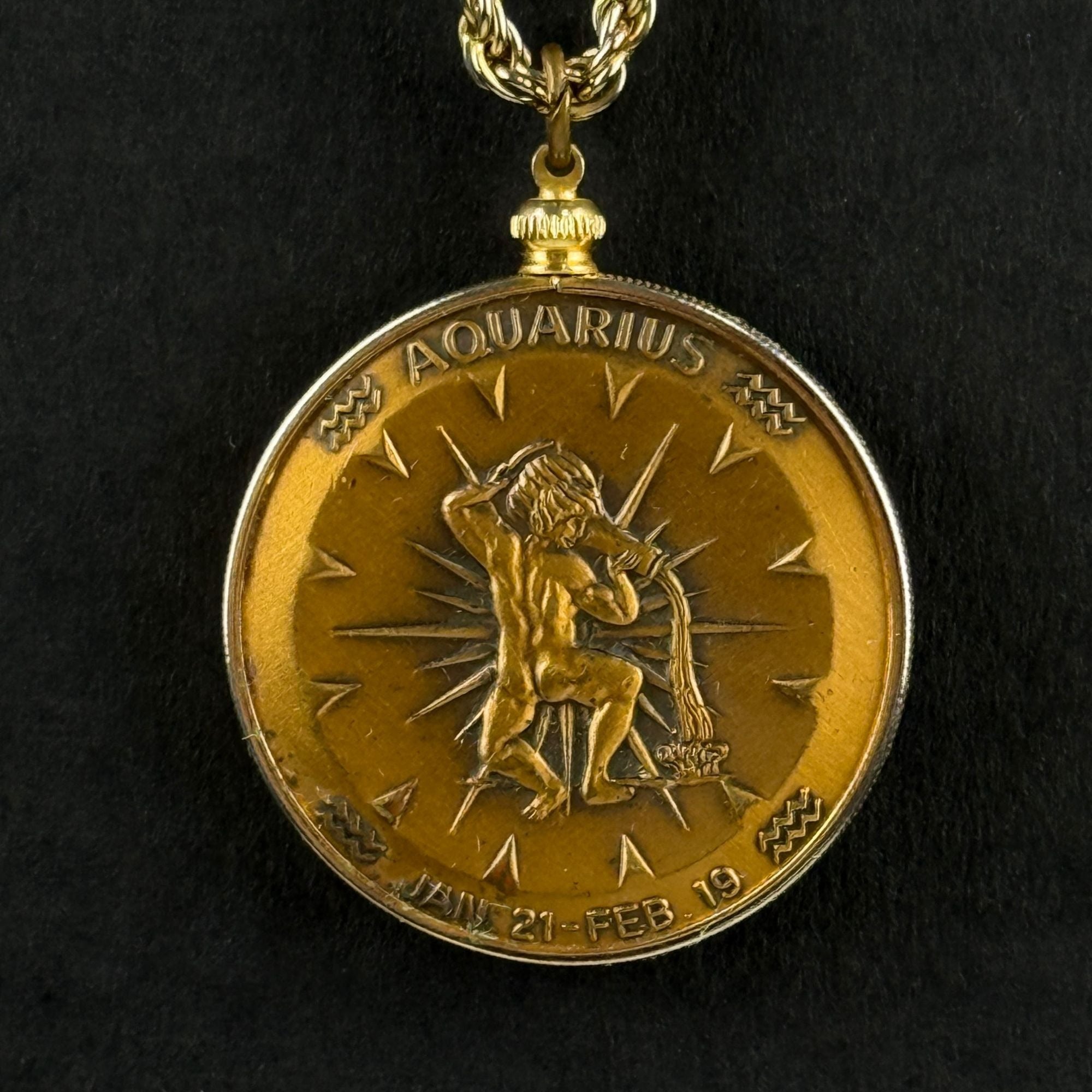 Vintage Aquarius Bronze Zodiac Medal Pendant