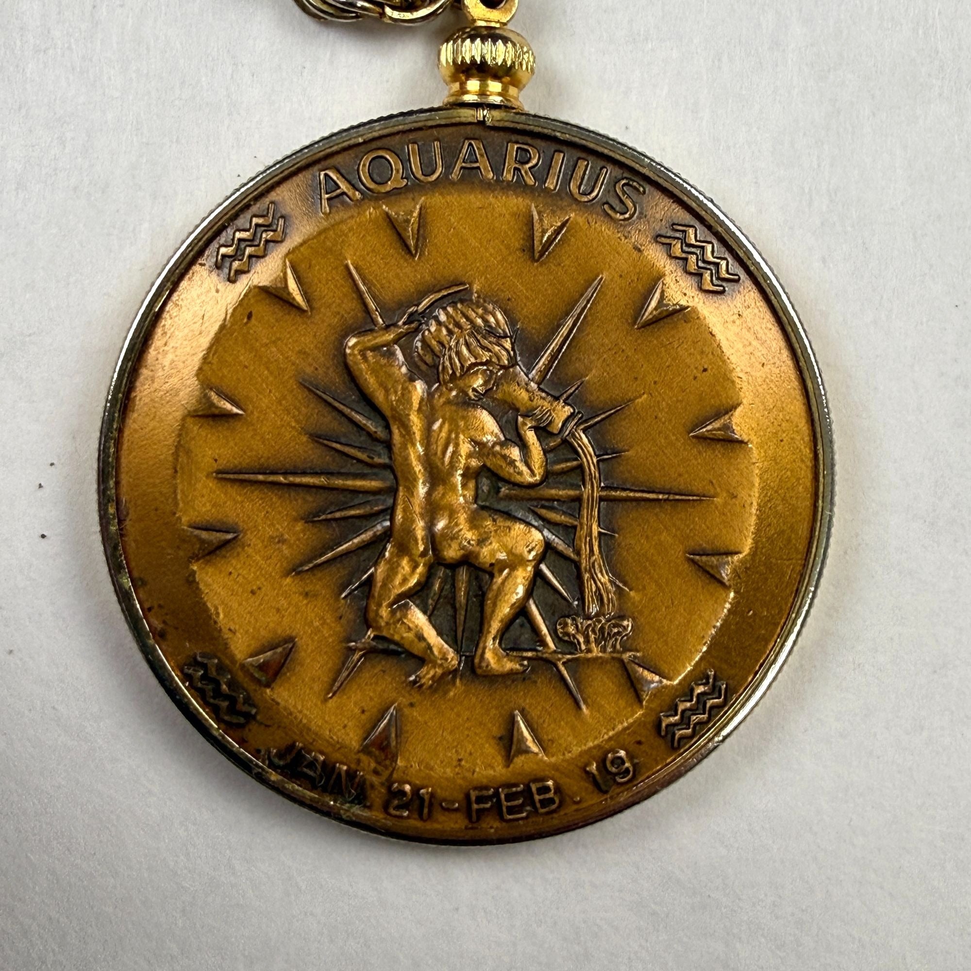 Vintage Aquarius Bronze Zodiac Medal Pendant