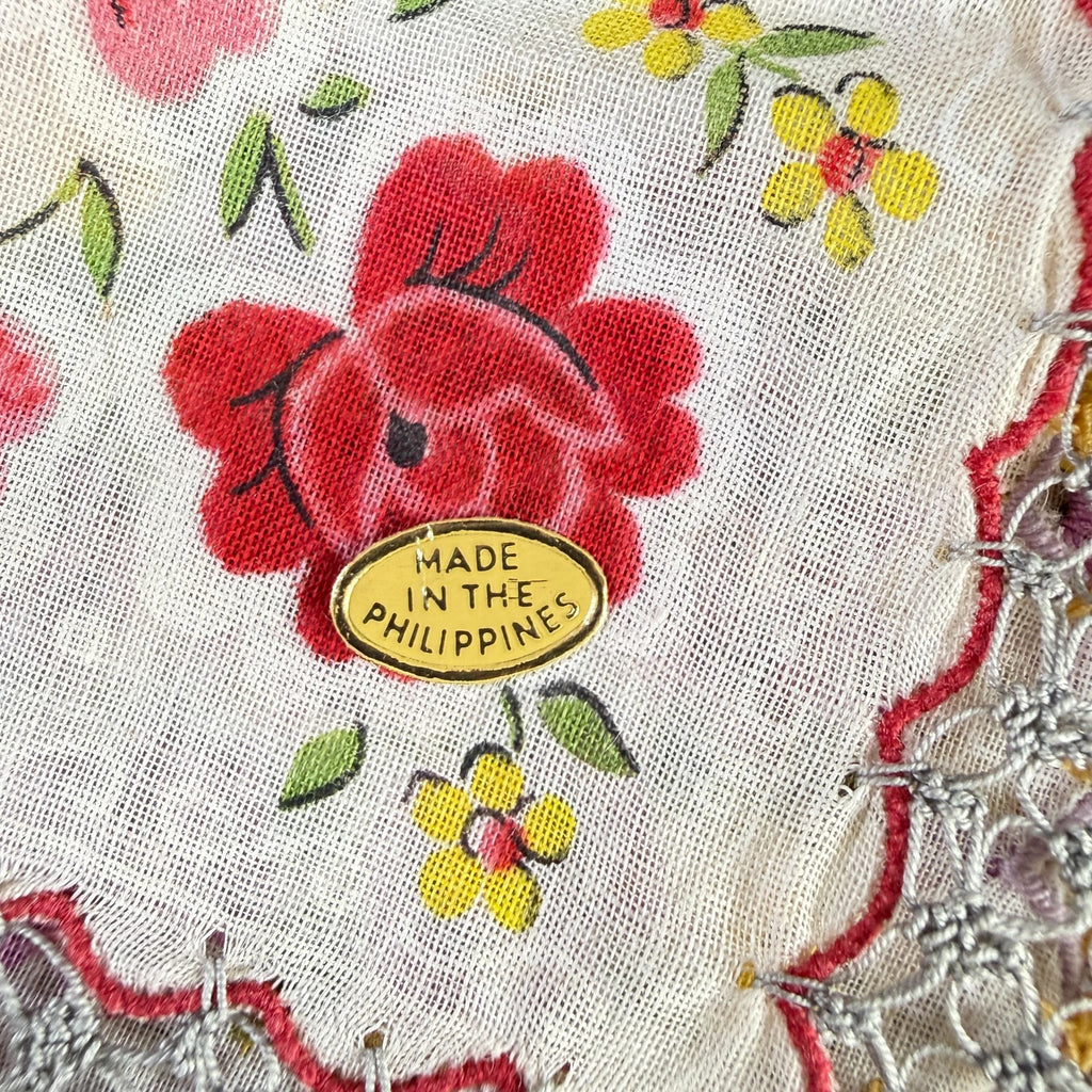 Vintage Floral Handkerchiefs Lot of 5 Crochet Lace Edging Hankies
