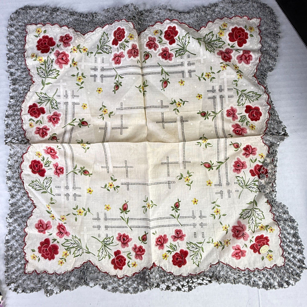 Vintage Floral Handkerchiefs Lot of 5 Crochet Lace Edging Hankies