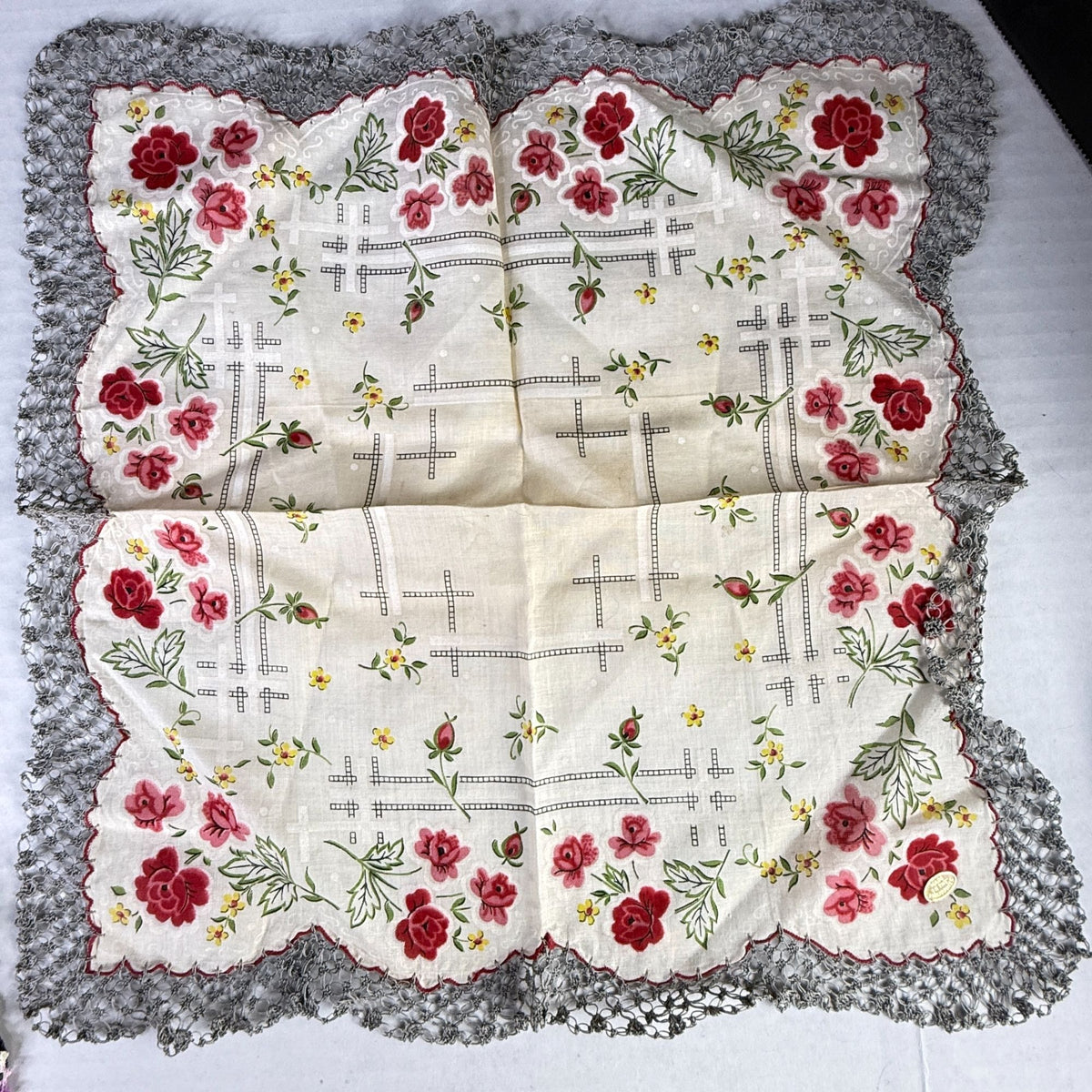 Vintage Floral Handkerchiefs Lot of 5 Crochet Lace Edging Hankies