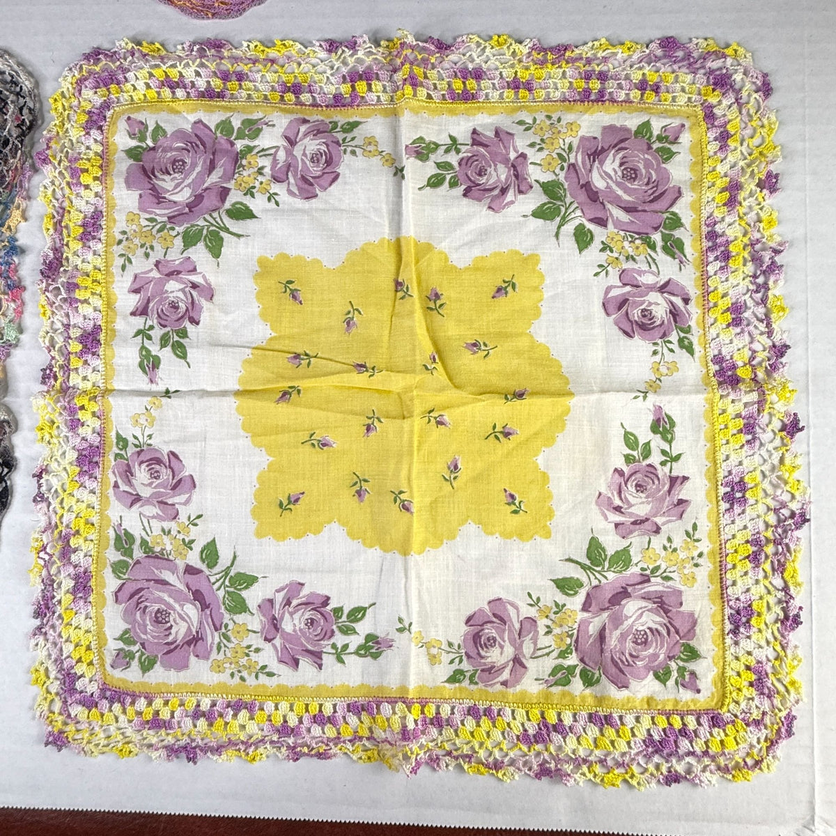 Vintage Floral Handkerchiefs Lot of 5 Crochet Lace Edging Hankies