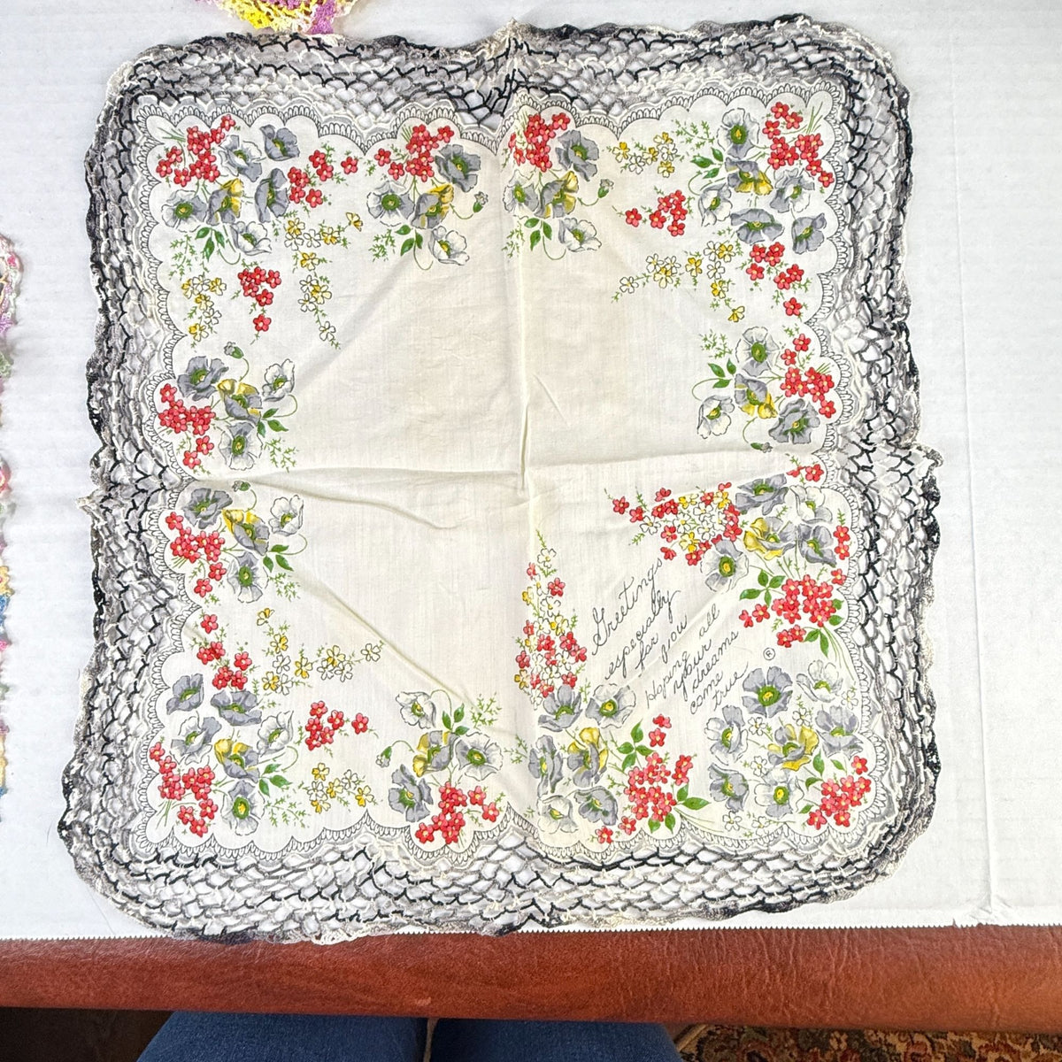 Vintage Floral Handkerchiefs Lot of 5 Crochet Lace Edging Hankies