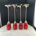 Set Of 4 Brushed Nickel Pendant Lights With 3 Red Swirl Glass Shades