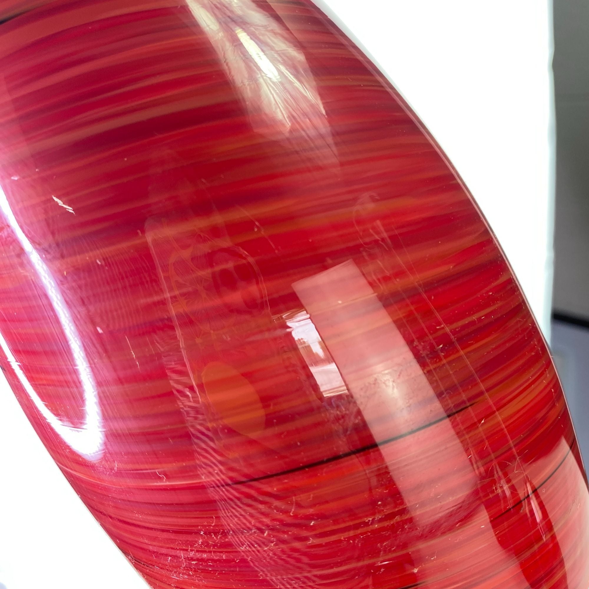 Set Of 4 Brushed Nickel Pendant Lights With 3 Red Swirl Glass Shades
