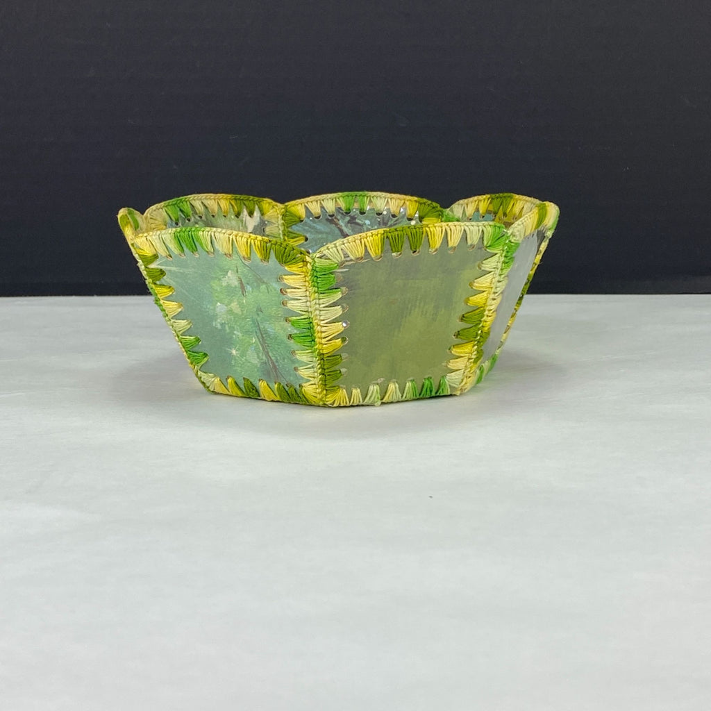 Vintage Retro Crochet Christmas Card Bowl Basket