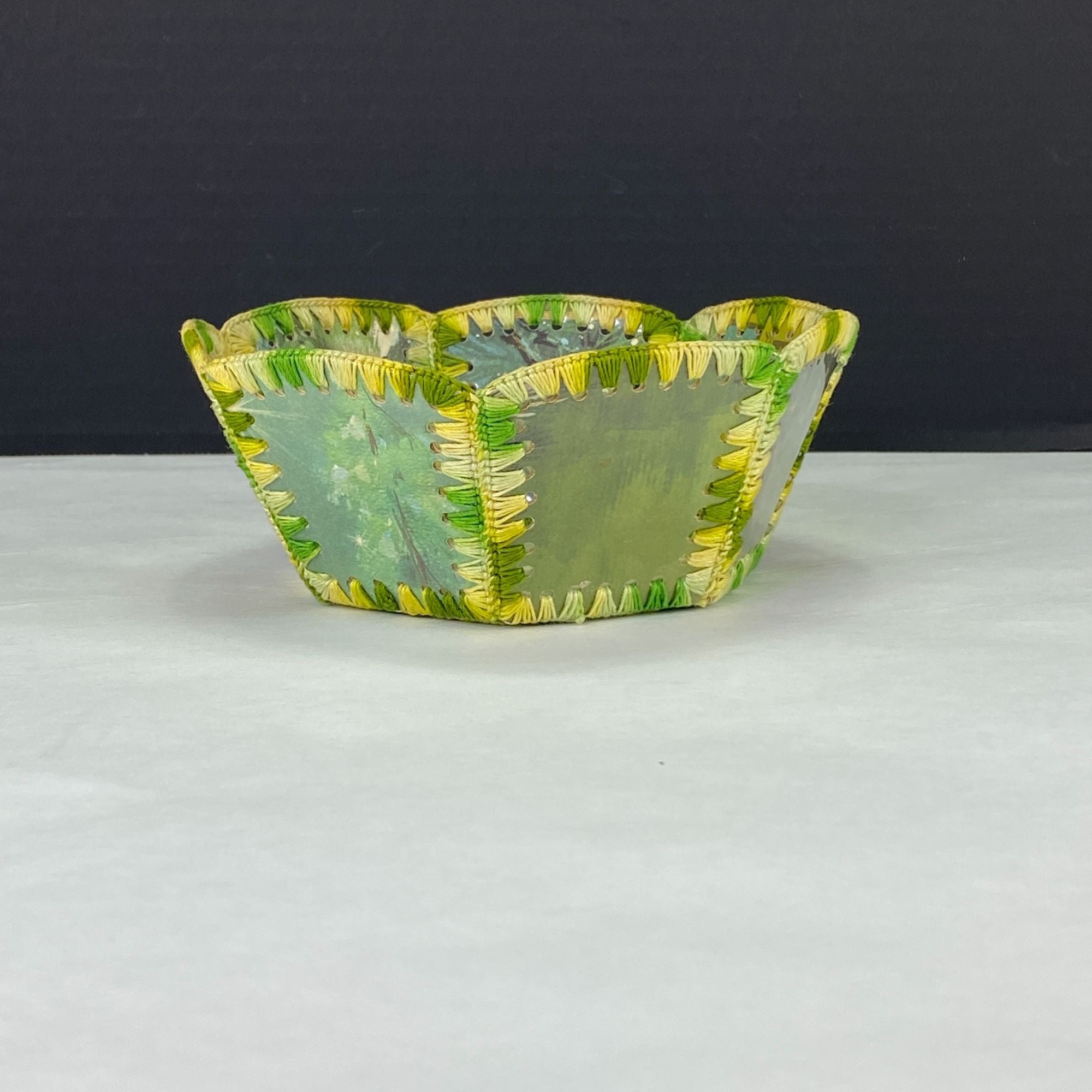 Vintage Retro Crochet Christmas Card Bowl Basket