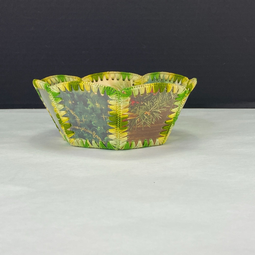 Vintage Retro Crochet Christmas Card Bowl Basket