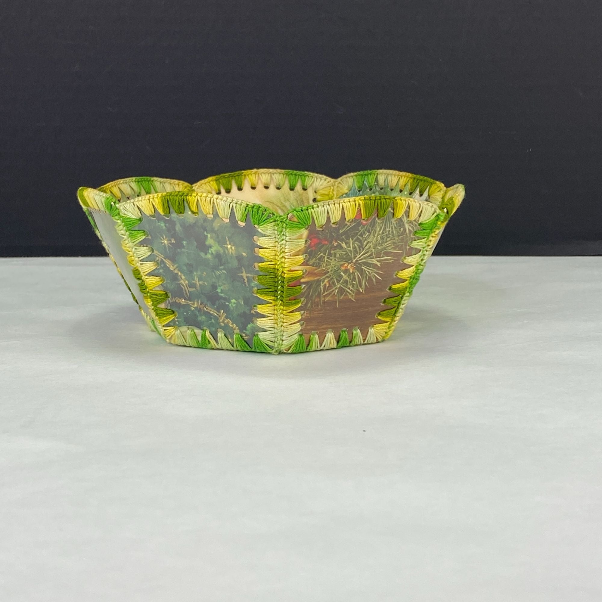Vintage Retro Crochet Christmas Card Bowl Basket