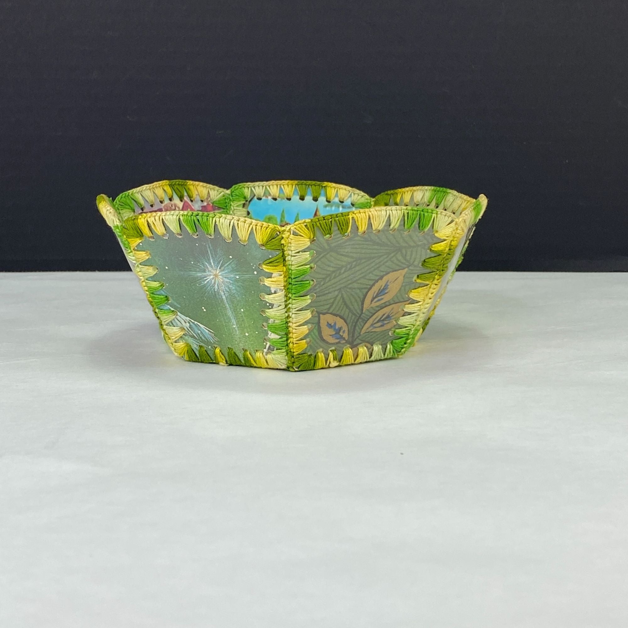 Vintage Retro Crochet Christmas Card Bowl Basket