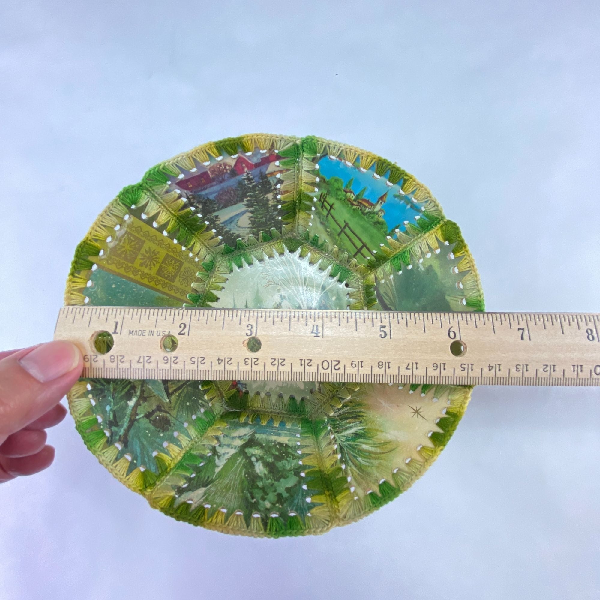 Vintage Retro Crochet Christmas Card Bowl Basket