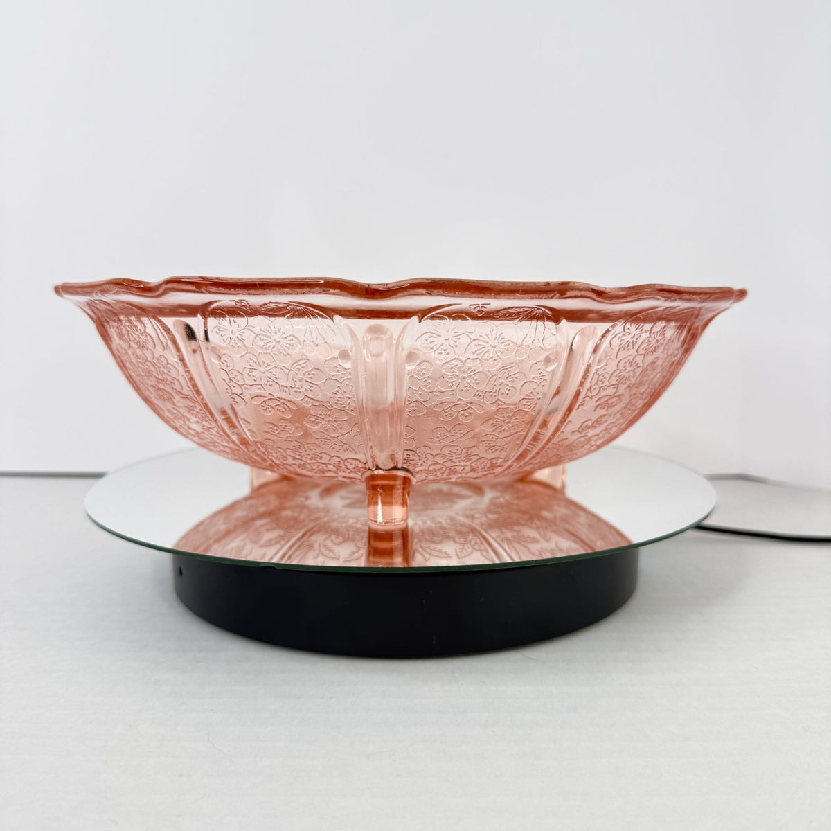 Vintage Jeannette Cherry Blossom Pink Depression Glass 3 Toed Footed Bowl 10.5"