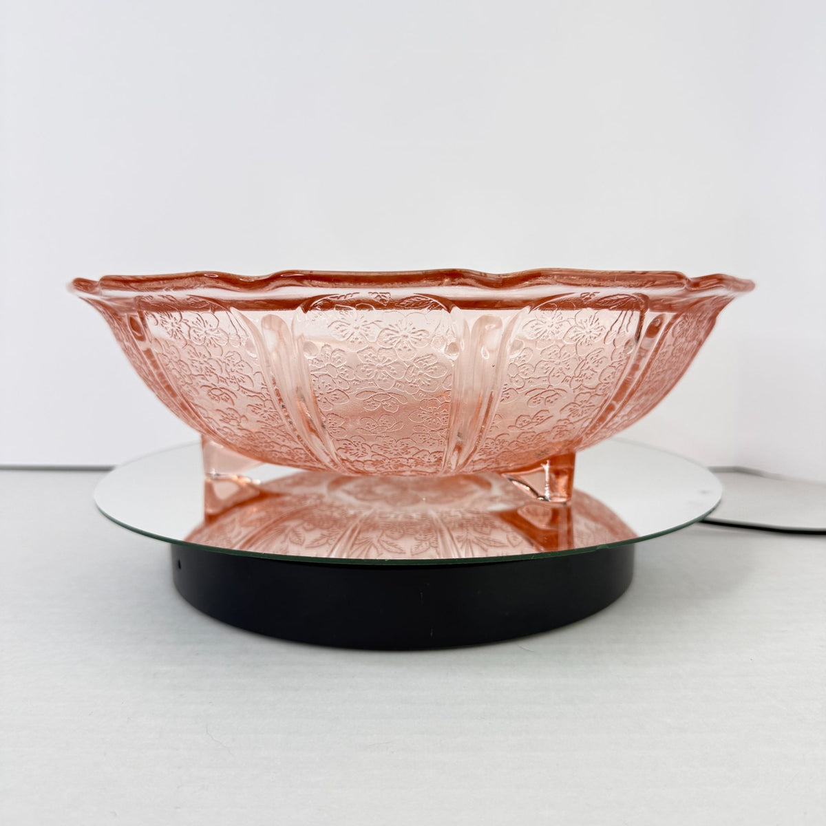 Vintage Jeannette Cherry Blossom Pink Depression Glass 3 Toed Footed Bowl 10.5"