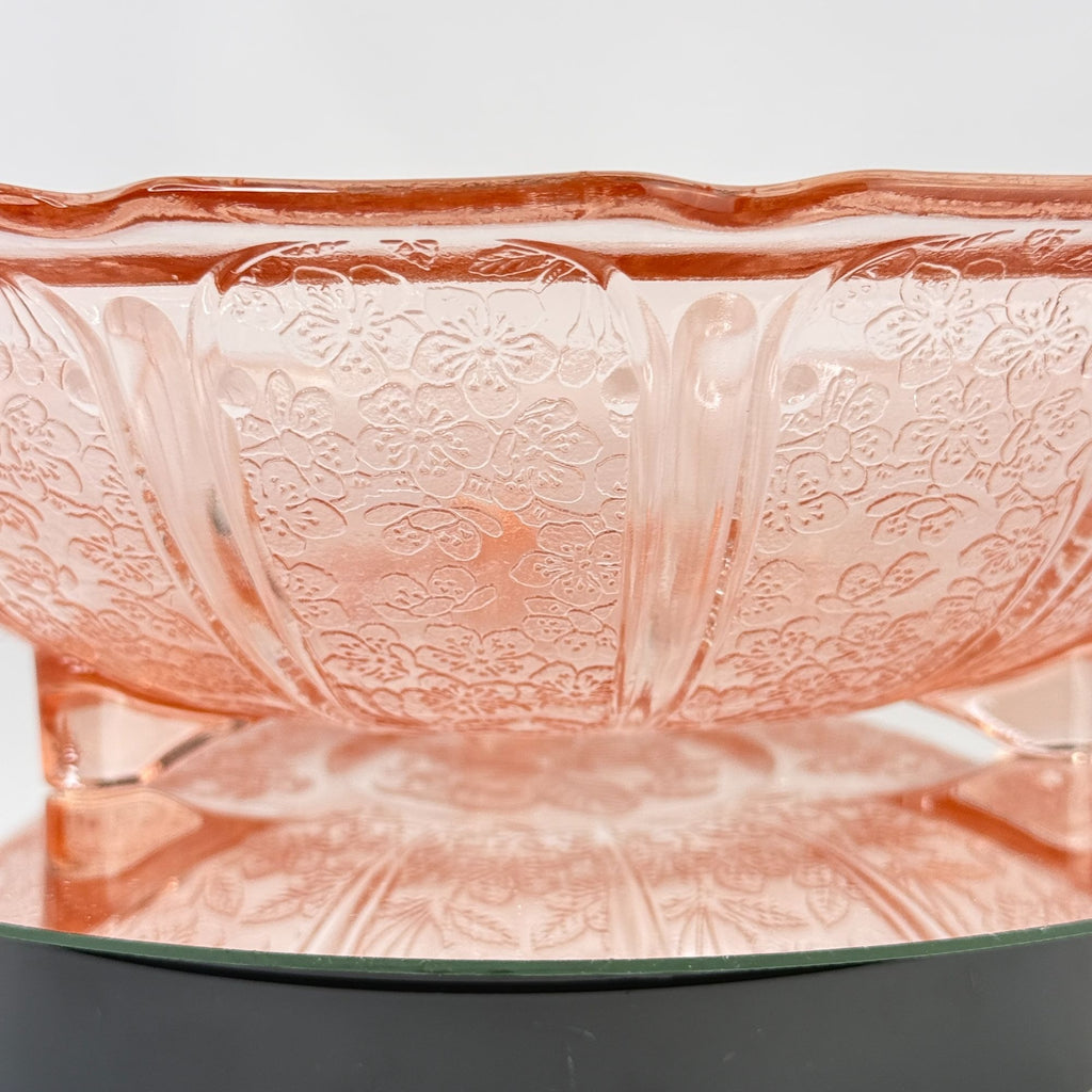 Vintage Jeannette Cherry Blossom Pink Depression Glass 3 Toed Footed Bowl 10.5"