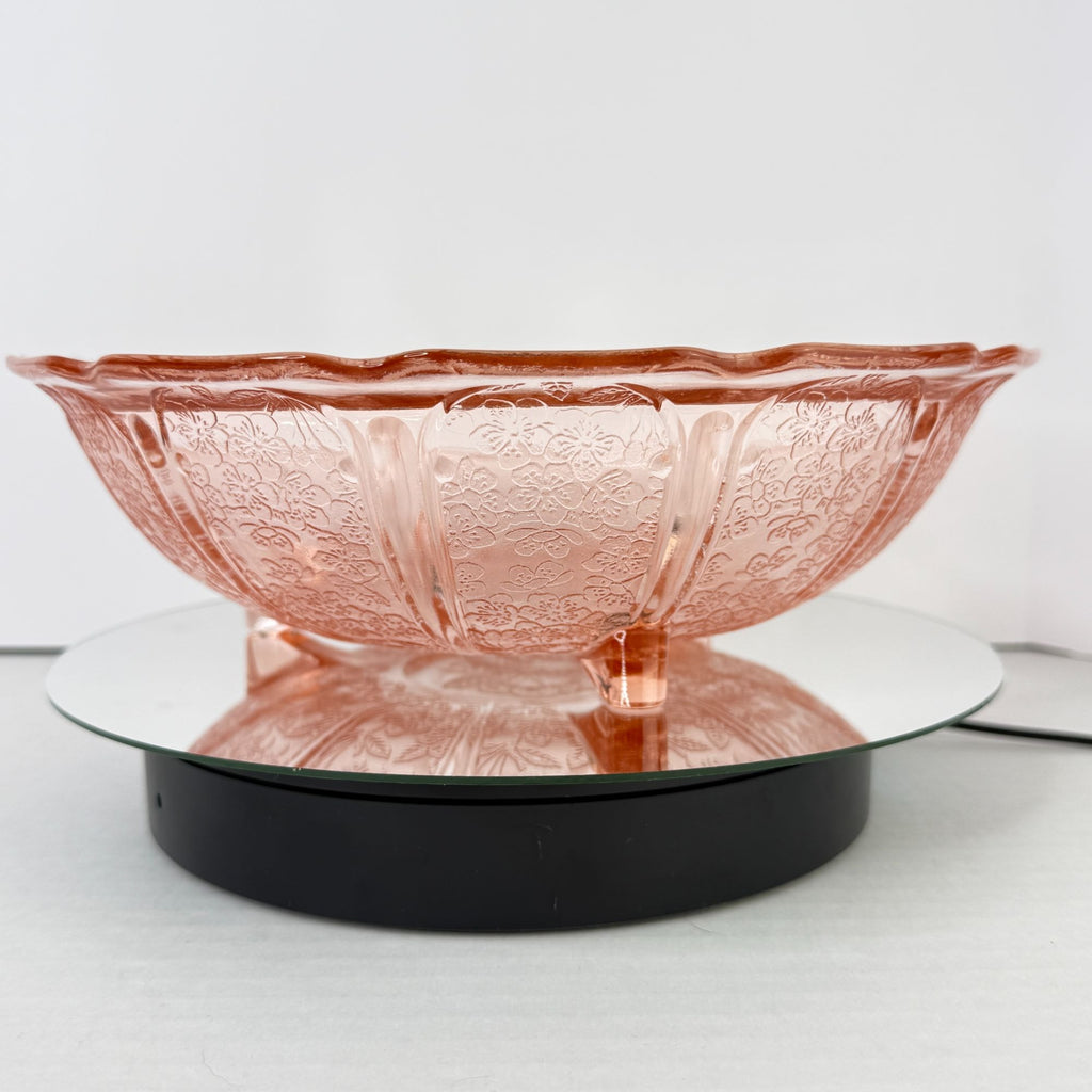 Vintage Jeannette Cherry Blossom Pink Depression Glass 3 Toed Footed Bowl 10.5"