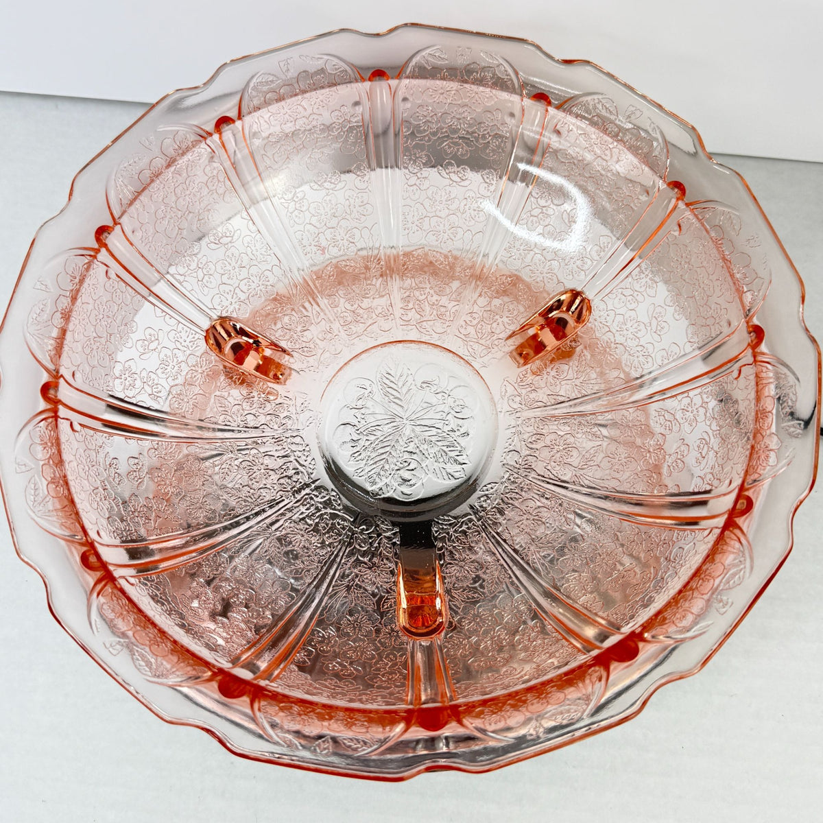 Vintage Jeannette Cherry Blossom Pink Depression Glass 3 Toed Footed Bowl 10.5"