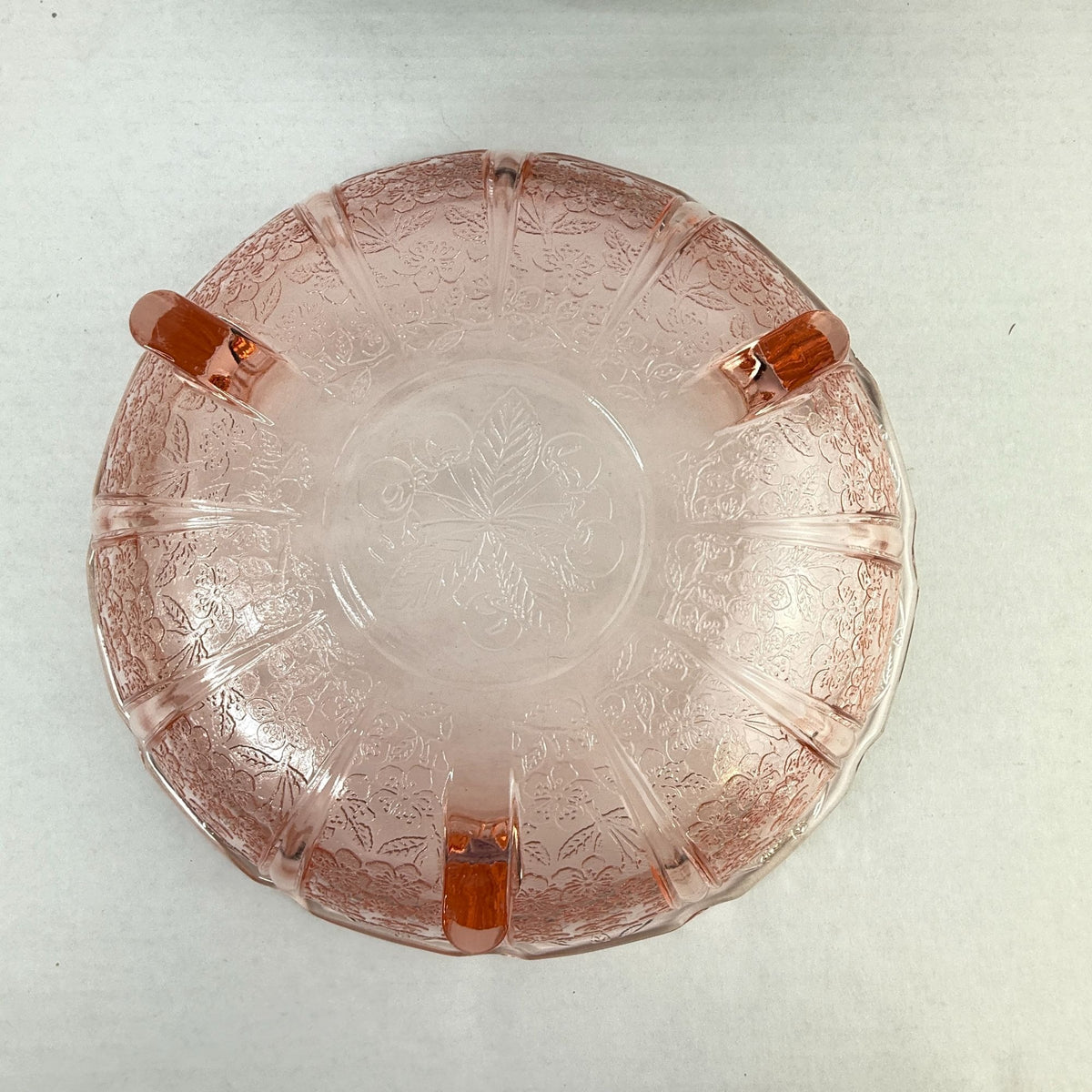 Vintage Jeannette Cherry Blossom Pink Depression Glass 3 Toed Footed Bowl 10.5"