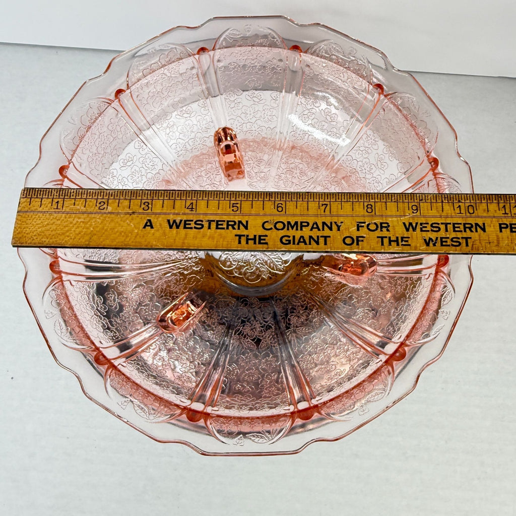 Vintage Jeannette Cherry Blossom Pink Depression Glass 3 Toed Footed Bowl 10.5"