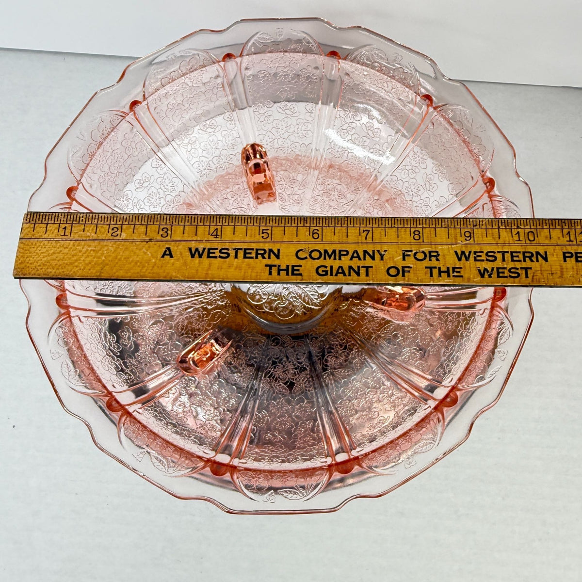 Vintage Jeannette Cherry Blossom Pink Depression Glass 3 Toed Footed Bowl 10.5"