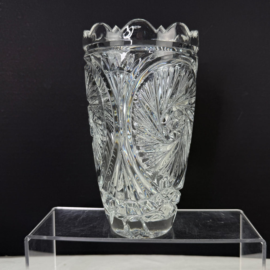 Vintage Lead Crystal Glass Vase Whirling Pinwheel Star