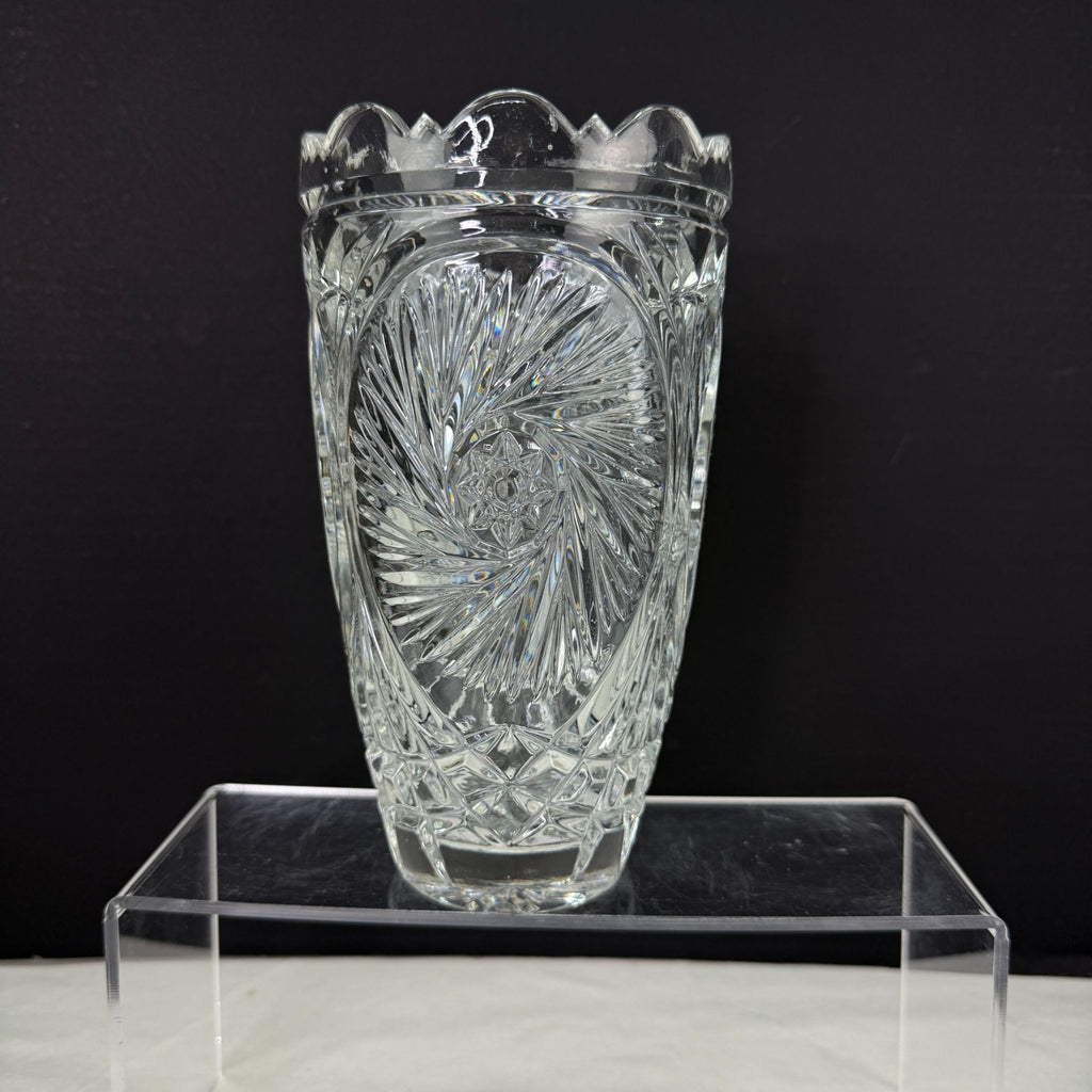 Vintage Lead Crystal Glass Vase Whirling Pinwheel Star