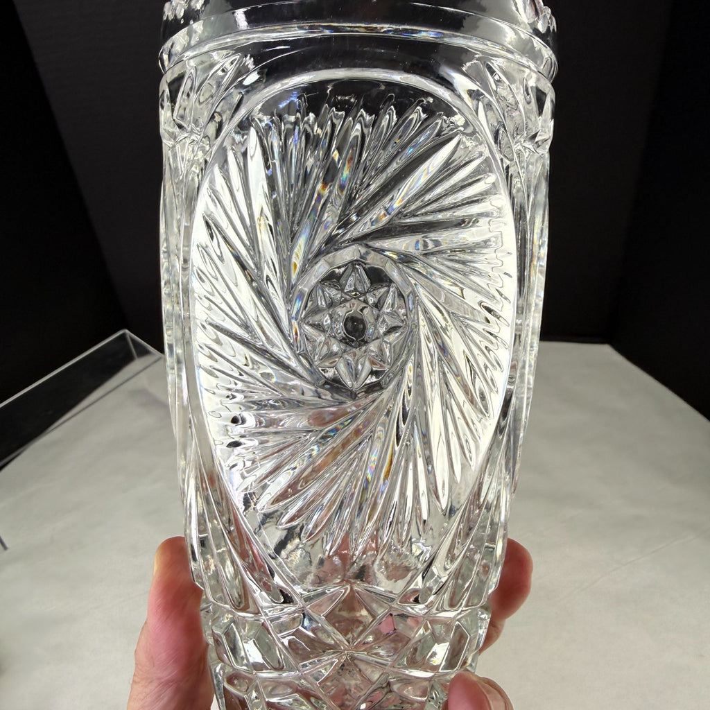 Vintage Lead Crystal Glass Vase Whirling Pinwheel Star