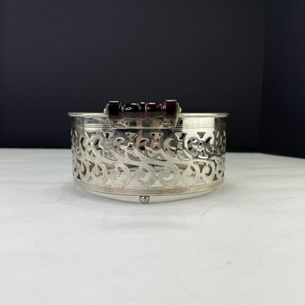 Vintage Manning Bowman Filigree Silverplate Serving Dish Ring With Handles