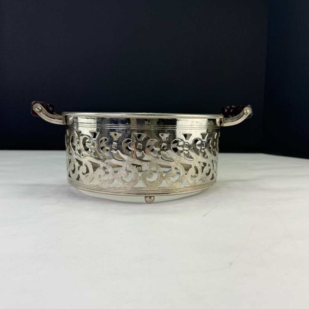 Vintage Manning Bowman Filigree Silverplate Serving Dish Ring With Handles