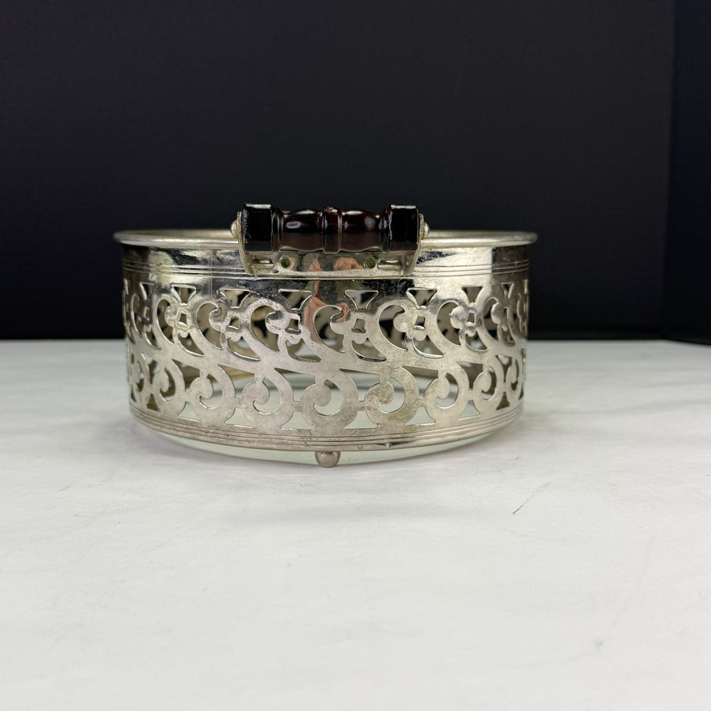 Vintage Manning Bowman Filigree Silverplate Serving Dish Ring With Handles
